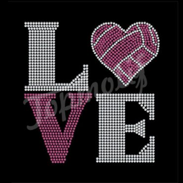 Love Square Volleyball Heart rhinestone transfer bling motif