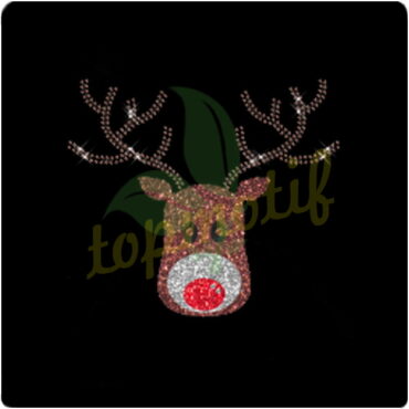 Cute Rudolph Glitter Iron On Transfer For Kids Garment