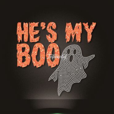 Printing he's my boo letter rhinestone ghost designs