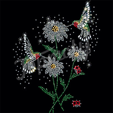 Flying hummingbirds flowers hot fix rhinestones for tshirt transfers