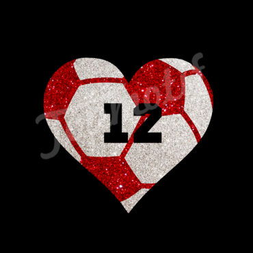 Bling Heart Shape With Custom Number Soccer Iron On Transfers Glitter Motif