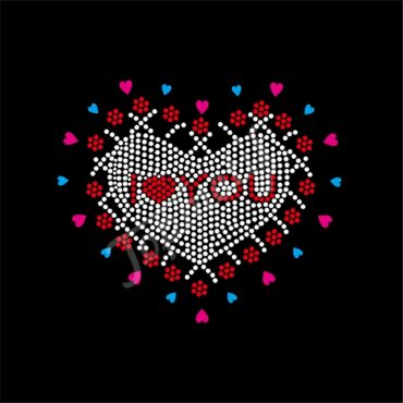 I Love You Heart Hotfix Rhinestone Motif, Love Custom Iron On Transfer Decals