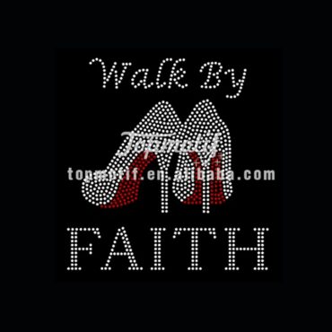 Walk by faith high heels hotfix rhinestone motif iron on