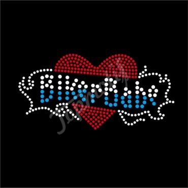 Bikerbabe Heart Rhinestone Hotfix Motif Design Rhinestone Heat Transfers