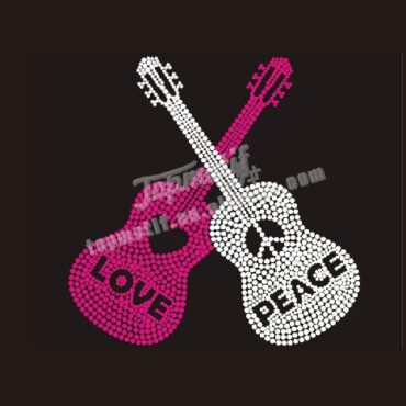 love peace musical instruments rhinestone iron on transfer