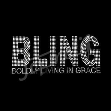 Bling Boldly Living In Grace Crystal Rhinestone Hot Fix Motif Iron On Words