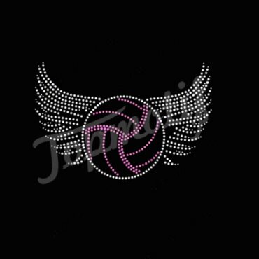 Wings with volleyball rhinestone heat transfer