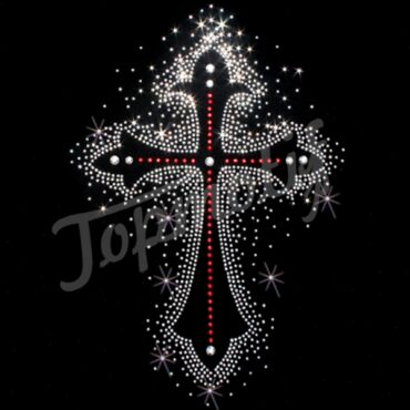 Red and silver cross custom rhinestone transfers