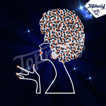 Beautiful Rhinestone Afro Girl Heat Transfer Desgin For Dresses