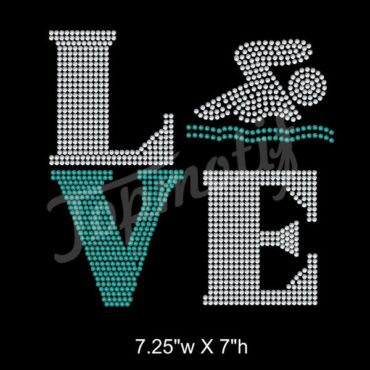 Love Square Swim - 2 color iron on rhinestone transfer