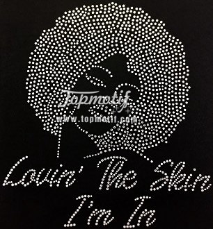 Love the skin i'm letters iron on transfer afro girl rhinestone transfer