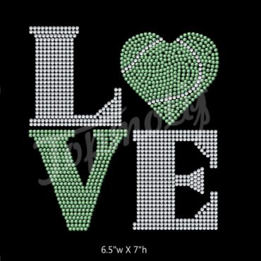 Wholesale Love Square Tennis Ball Heart - 2 color iron on rhinestone transfer