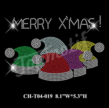 MERRY XMAS Santa Claus Hat Rhinestone Motif Transfer