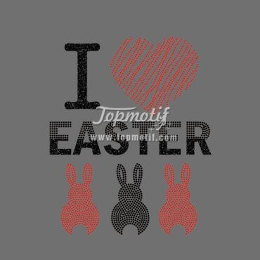 I Love Easter black glitter iron on rhinestone appliques