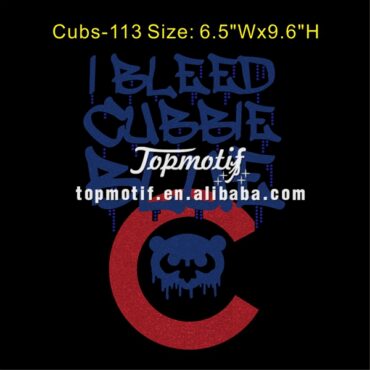 Bleed Cubbie Blue Cubs Iron On Rhinestone Glitter Heat Transfer