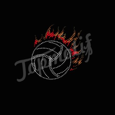 Flaming Volleyball Rhinestone Heat Motif Design