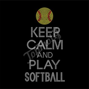 Keep Calm and play softball HotFix Rhinestone Bling Iron on Tshirt Transfer