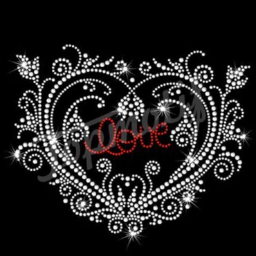 Custom Love Heart Rhinestone Motif for t shirt transfers