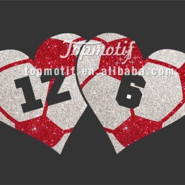 Glitter Bling Double Soccer Heart With Custom Number Shirt