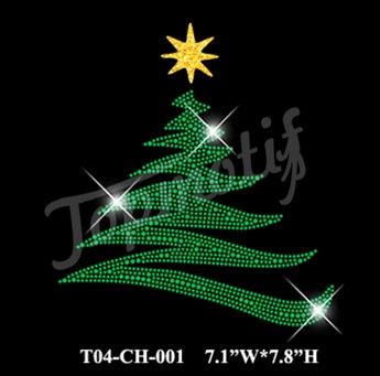 Merry Christmas Tree Gllitter transfer rhinestone hot fix