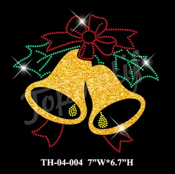 Christmas Ring Bell Rhinestone and Glliter Transfer Iron on Garments