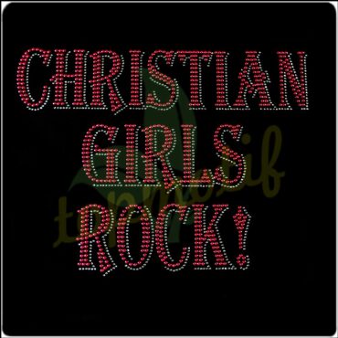 Red Letters Christian Girls Rock Hot Fix Rhinestone Aphalbat Iron Transfer