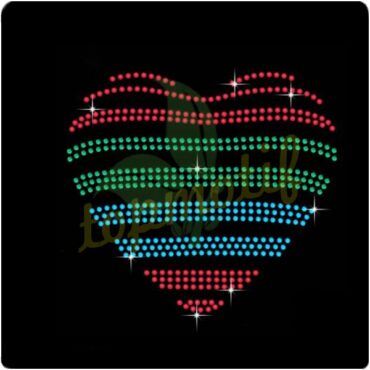 Strip Custom Heart Rhinestone Transfer Iron On Hotfix Gem Crystal T-Shirt Motif