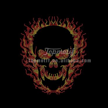 Fashion burning skull design rhinestone transfer for clothing