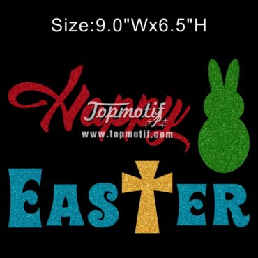 Iron On Hotfix Transfers Happy Easter Glitter Motif Design