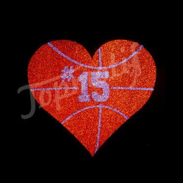 Bling Basketball Heart With Custom Number Heat Transfer Glitter Motif Pattern