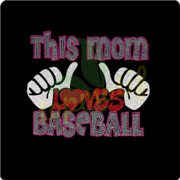 Bling This Mom Loves Baseball Two Thumbs UP Iron on Rhinestone Hot Fix Transfer Bling