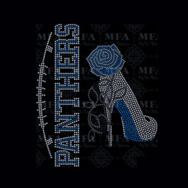 PANTHERS team & high heel rhinestone heat Transfer with rose