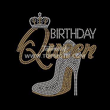 Birthday Crown Queen with High Heel Rhinestone Transfer Iron on