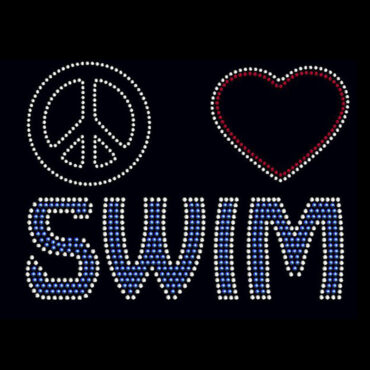 Peace love swim rhinestone bling heat transfer