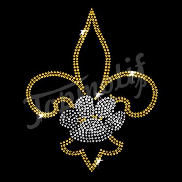 fleur-de-lis with yellow and clear rhinestone iron on appliques for t-shirts