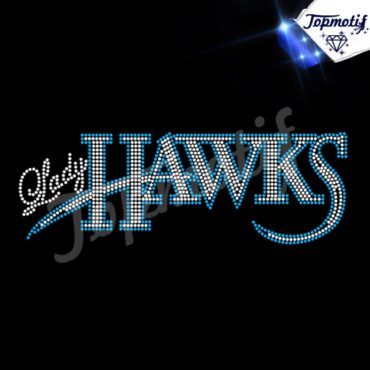 hawks wholesale rhinestone heat transfers, basketball team logo hotfix rhinestone transfer