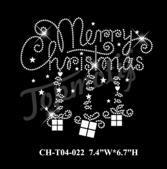 Crystal Merry christmas Rhinestone Transfer Striming e Merry Christmas