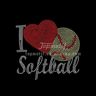 Wholesale i love softball rhinestone iron on transfer