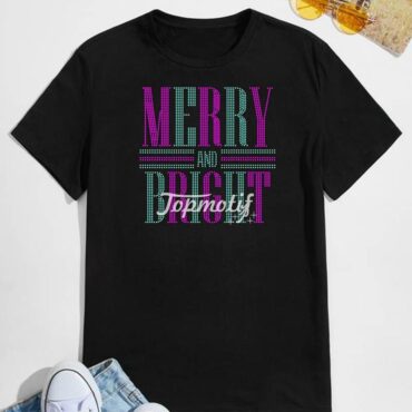 Merry Bright Rhinestone Transfer Christmas Iron on Motif Design For Garment Sweatshirt