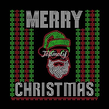 Custom Hot Fix Christmas Transfer Iron On Rhinestone Merry Christmas Santa Transfer Design for Sweatshirt